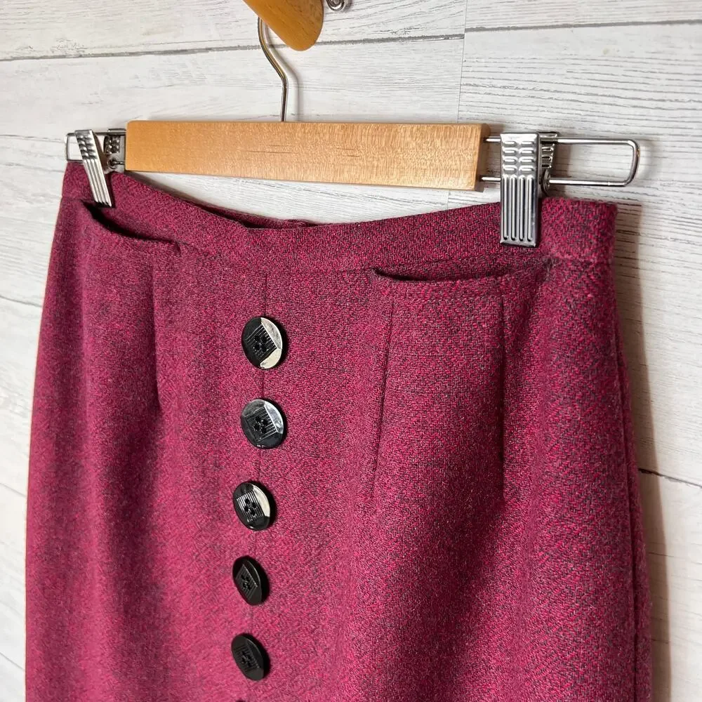 Harve Benard Skirt Womens Size 6 Vintage Red Burgundy Geometric 100% Wool
